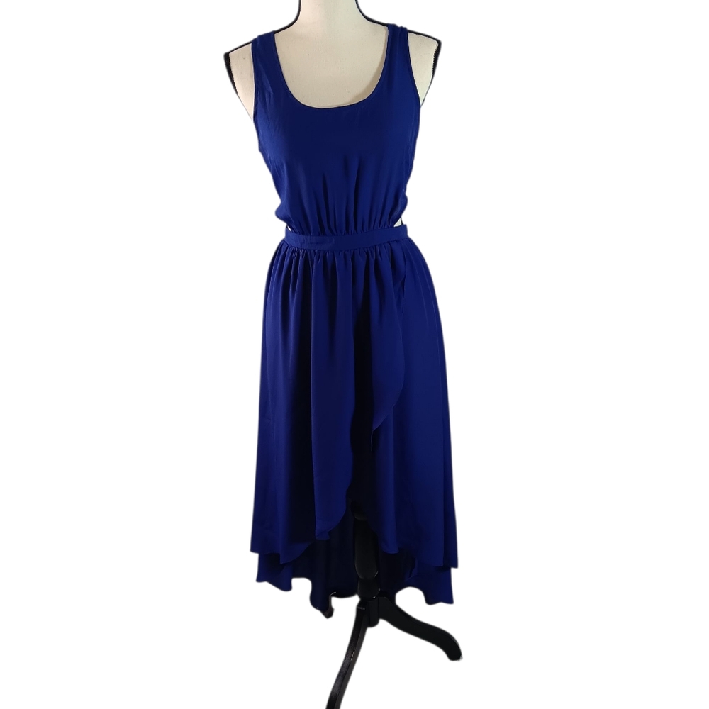 Lush Violet Sleeveless Sheer Midi High Low Dress, Large